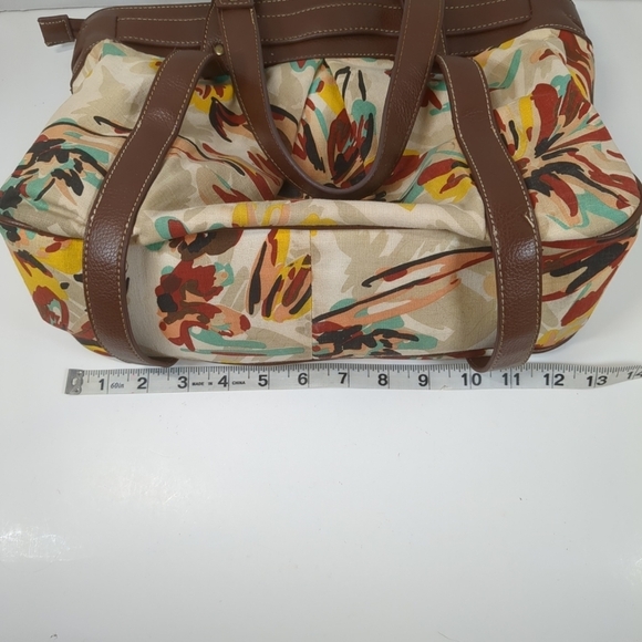 New York & Company Brown And Floral Fabric/ Faux Leather Handbag - Picture 7 of 9